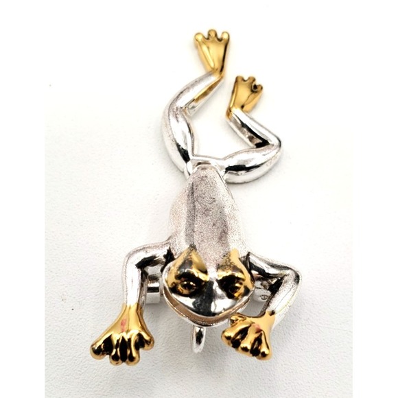 Besty Johnson Jewelry - Vintage Frog w Articulating Legs Pendant & Brooch Pin Gold & Silver Tone